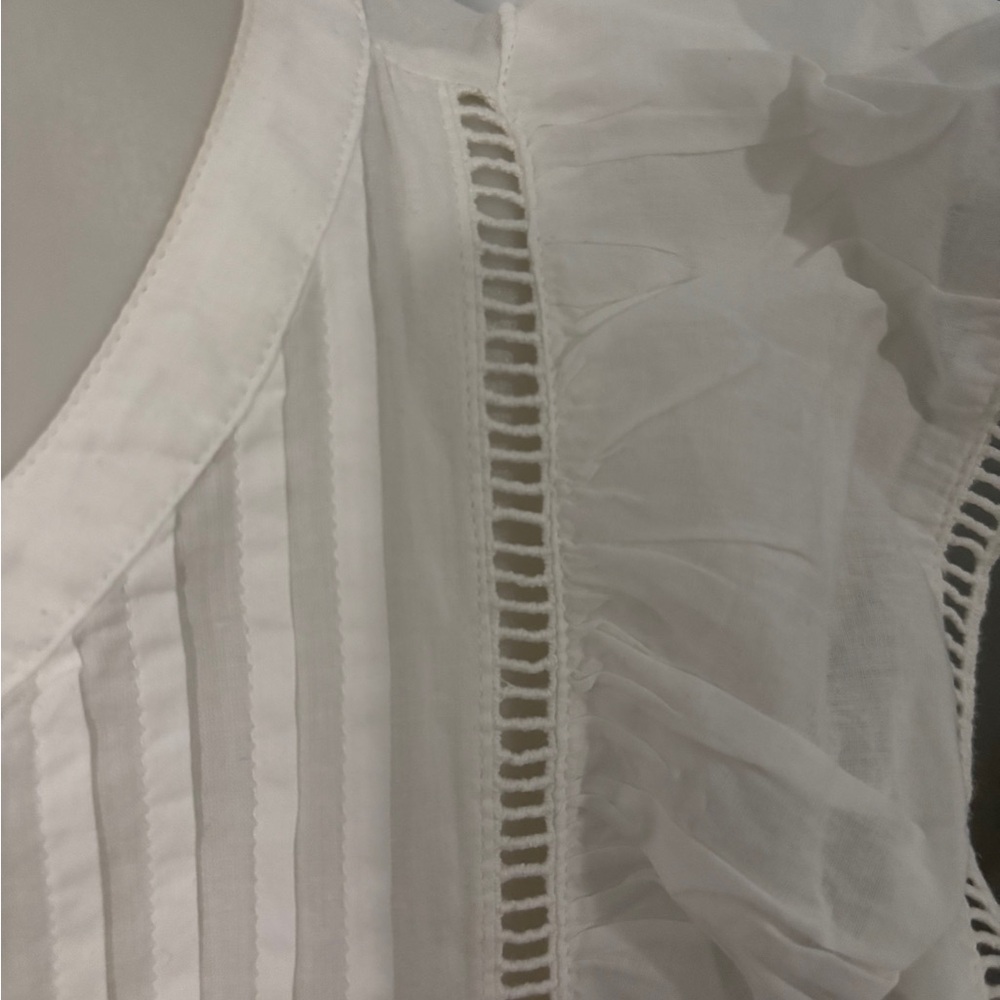 White Ruffled Sleeveless Pintuck Top - Picture 2 of 4